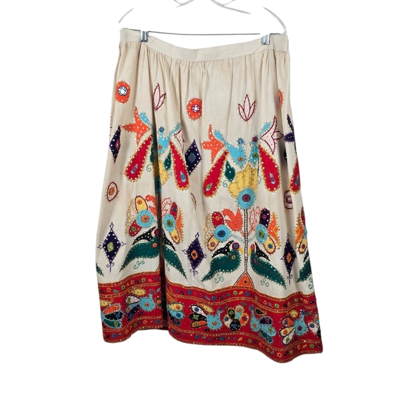 Handmade  Embroidered Vintage Floral.  Maxi Skirt Boho Folk Festival Beaded XL - Picture 3 of 12